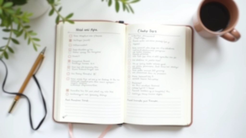 Carnet avec listes de contrôle et notes manuscrites, montrant un suivi structuré et organisé du progrès quotidien