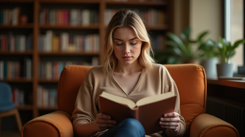 Personne lisant un livre dans un environnement calme et lumineux
