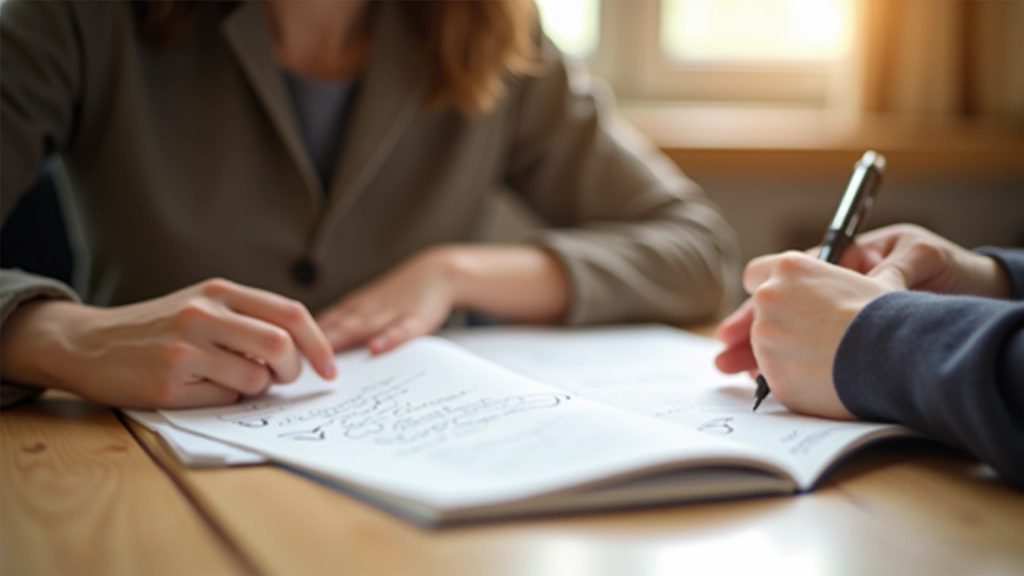 Personne travaillant sur un journal de progrès avec des cases cochées et des notes manuscrites, montrant la satisfaction quotidienne