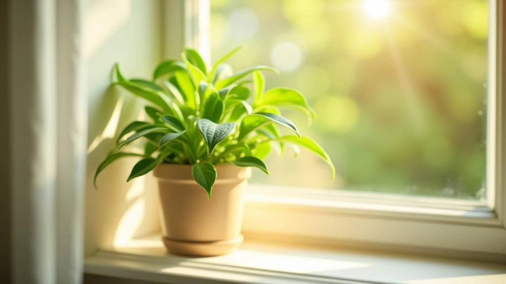 Plante verte en pot sur fenêtre avec lumière naturelle